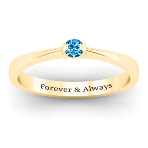 Semi Bezel Set Solitaire Ring – 10K Yellow Gold with Blue Topaz