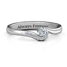 Solitaire Wave Ring with Stone Accents in 925 Sterling Silver with Cubic Zirconia