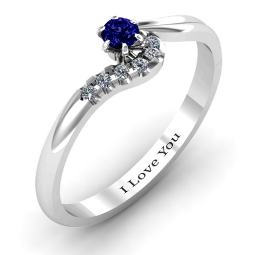 Solitaire Wave Ring with Stone Accents