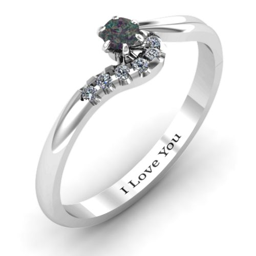 Solitaire Wave Ring with Stone Accents