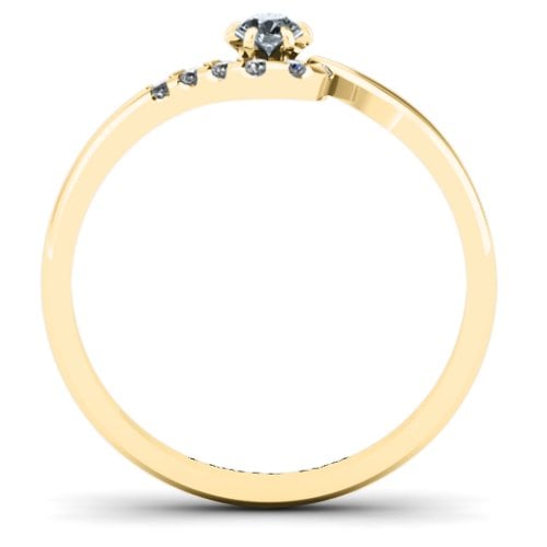 Solitaire Wave Ring with Stone Accents – 10K Yellow Gold with Cubic Zirconia