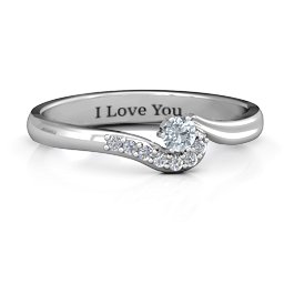 Solitaire Wave Ring with Stone Accents in 925 Sterling Silver with Cubic Zirconia