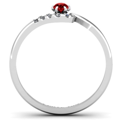 Solitaire Wave Ring with Stone Accents – Sterling Silver with Garnet and Cubic Zirconia
