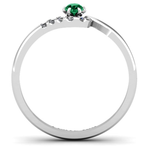 Solitaire Wave Ring with Stone Accents – Sterling Silver with Emerald and Cubic Zirconia