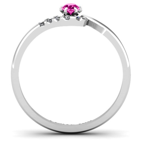 Solitaire Wave Ring with Stone Accents – Sterling Silver with Pink Tourmaline and Cubic Zirconia