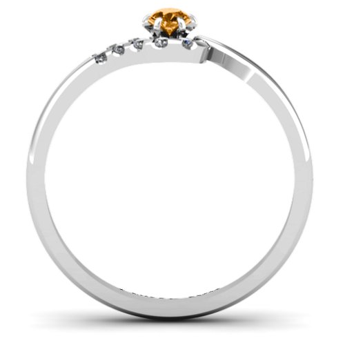 Solitaire Wave Ring with Stone Accents – Sterling Silver with Citrine and Cubic Zirconia