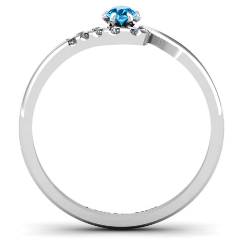 Solitaire Wave Ring with Stone Accents – Sterling Silver with Blue Topaz and Cubic Zirconia
