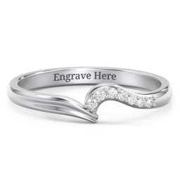 Wave Band Ring with Stone Accents in 925 Sterling Silver with White Premium Zirconia
