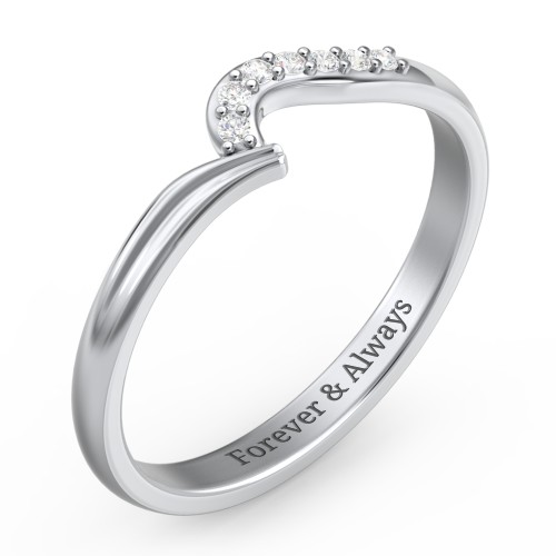 Wave Band Ring with Stone Accents – Sterling Silver with White Premium Zirconia