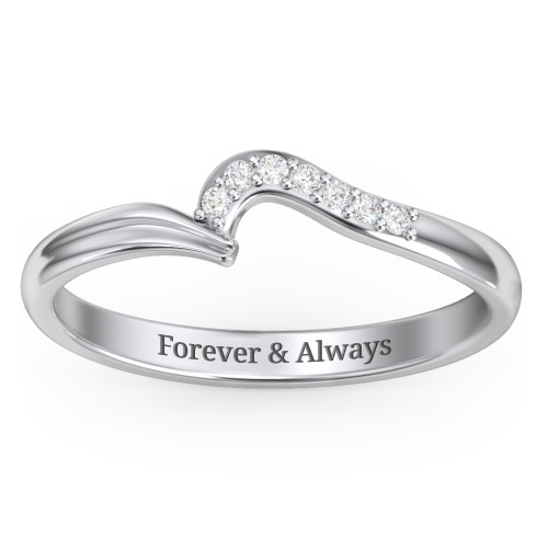 Wave Band Ring with Stone Accents – Sterling Silver with White Premium Zirconia