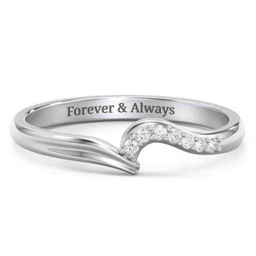 Wave Band Ring with Stone Accents – Sterling Silver with White Premium Zirconia