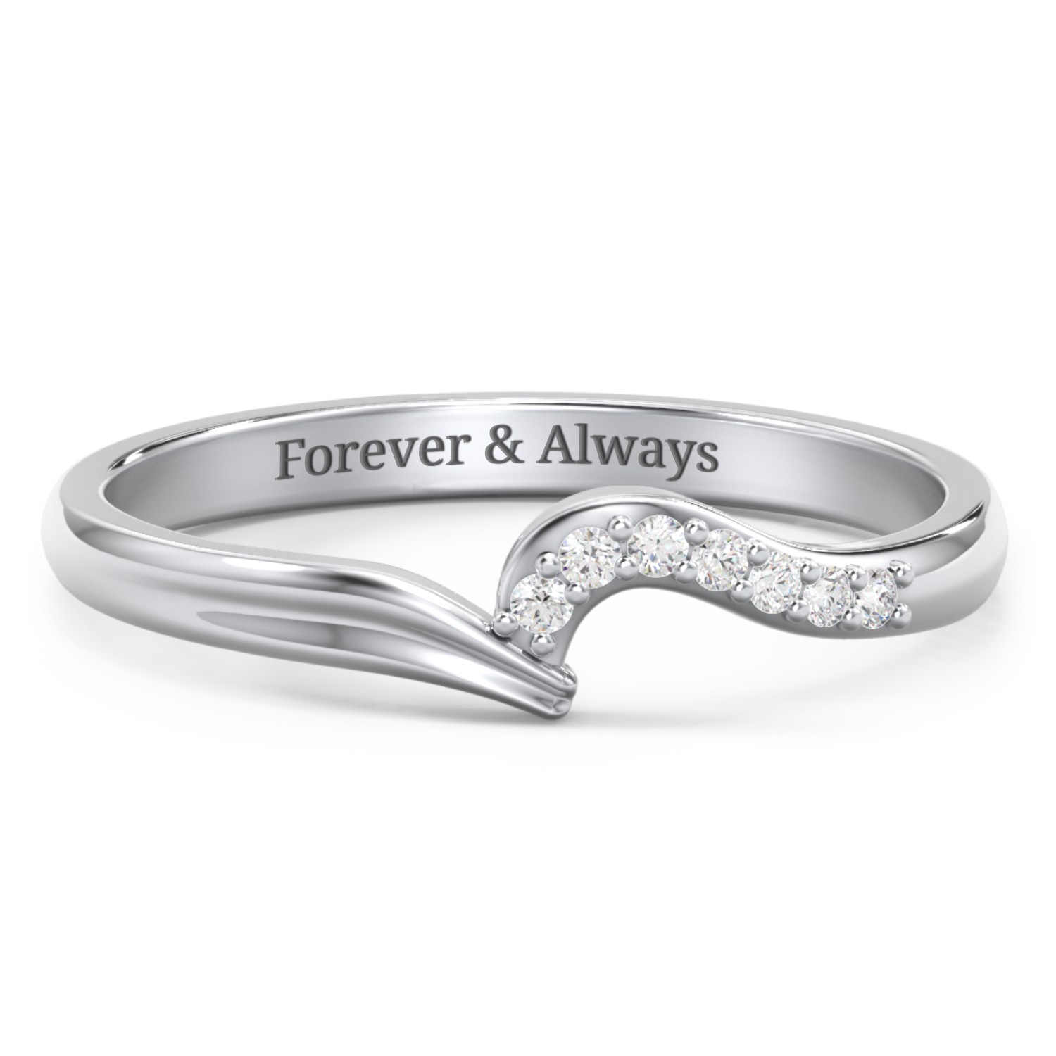 Wave Band Wedding Ring with Stone Accents