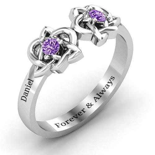 Double Celtic Gemstone Ring – Sterling Silver with Amethyst