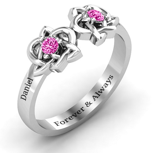 Double Celtic Gemstone Ring – Sterling Silver with Pink Tourmaline