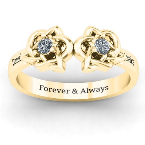 Double Celtic Gemstone Ring – 10K Yellow Gold with Cubic Zirconia