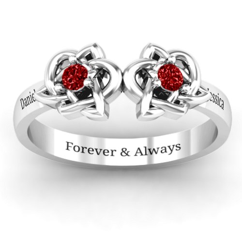 Double Celtic Gemstone Ring – Sterling Silver with Garnet