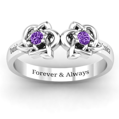 Double Celtic Gemstone Ring – Sterling Silver with Amethyst