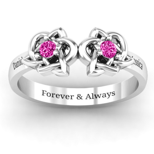 Double Celtic Gemstone Ring – Sterling Silver with Pink Tourmaline