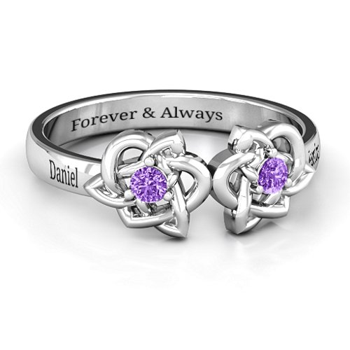 Double Celtic Gemstone Ring – Sterling Silver with Amethyst