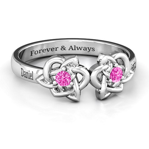 Double Celtic Gemstone Ring – Sterling Silver with Pink Tourmaline