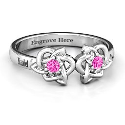 Double Celtic Gemstone Ring in 925 Sterling Silver with Pink Tourmaline