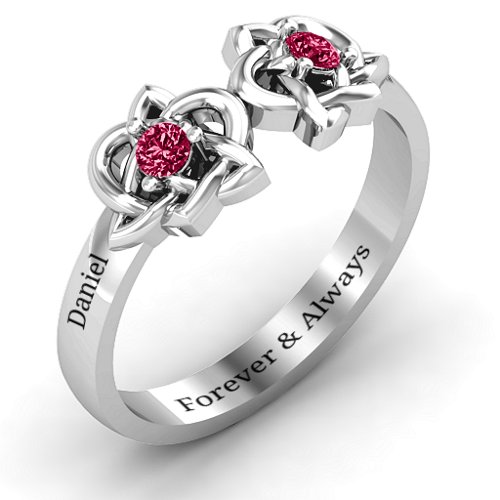 Double Celtic Gemstone Ring – Sterling Silver with Ruby