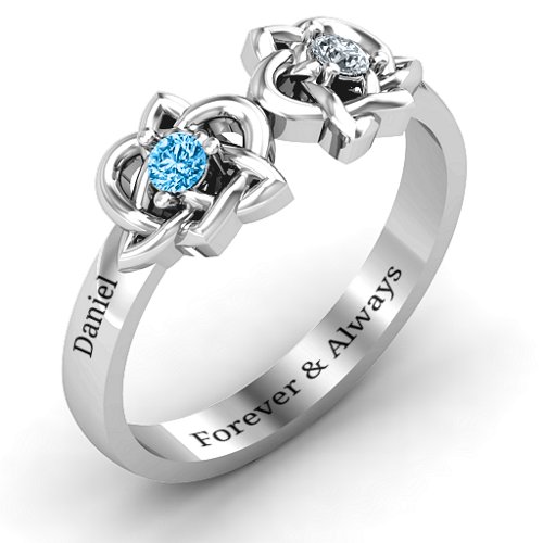 Double Celtic Gemstone Ring – Sterling Silver with Blue Topaz and Cubic Zirconia