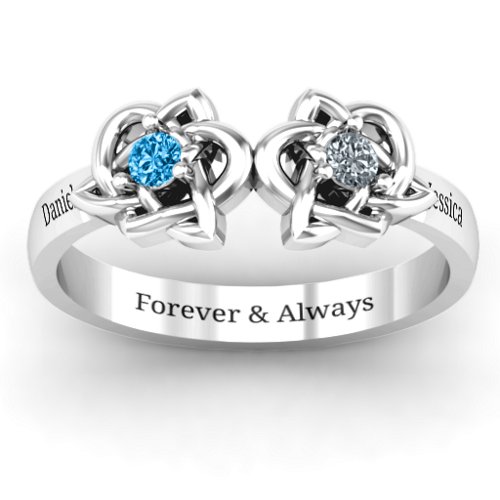 Double Celtic Gemstone Ring – Sterling Silver with Blue Topaz and Cubic Zirconia