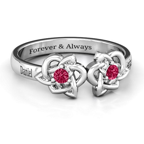 Double Celtic Gemstone Ring – Sterling Silver with Ruby