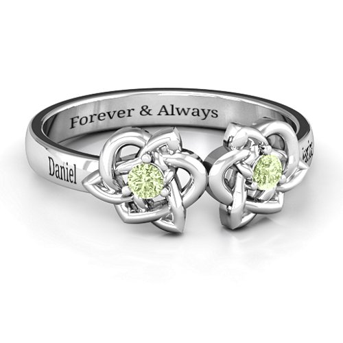 Double Celtic Gemstone Ring – Sterling Silver with Peridot