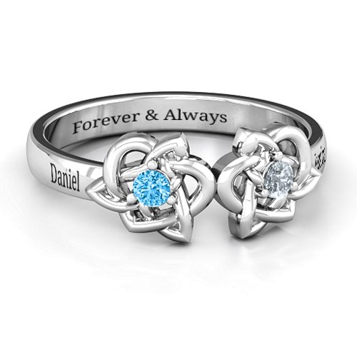 Double Celtic Gemstone Ring – Sterling Silver with Blue Topaz and Cubic Zirconia