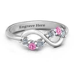 Split Infinity Ring in 10K Solid White Gold with Cubic Zirconia and Pink Tourmaline