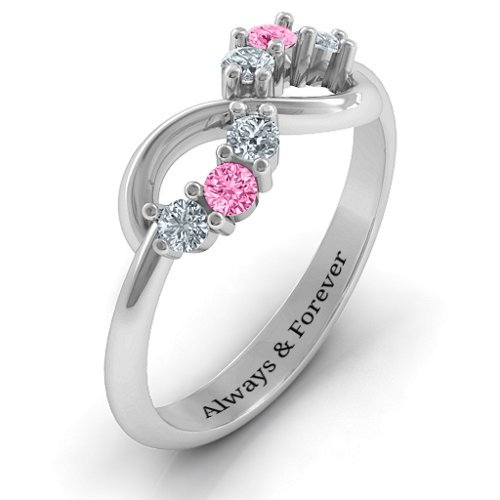 Split Infinity Ring – Sterling Silver with Cubic Zirconia and Pink Tourmaline