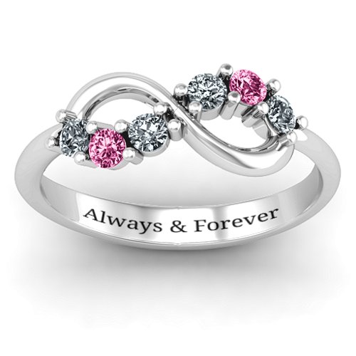 Split Infinity Ring – Sterling Silver with Cubic Zirconia and Pink Tourmaline