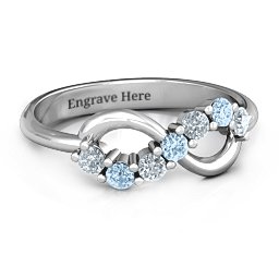 Infinity Ring in 925 Sterling Silver with Cubic Zirconia and Aquamarine
