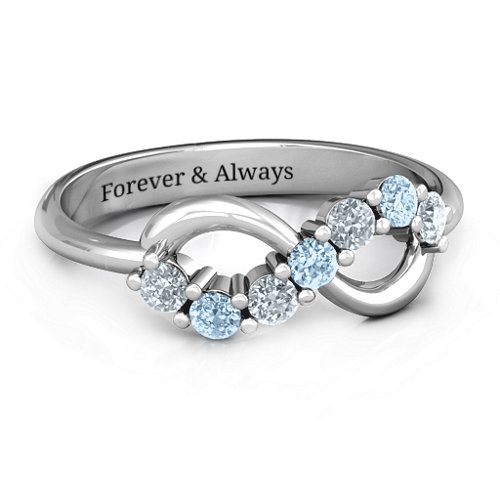 Infinity Ring – Sterling Silver with Cubic Zirconia and Aquamarine
