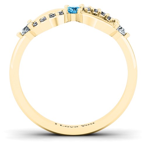 Three Stone Infinity Ring with Accents – 10K Yellow Gold with Cubic Zirconia and Blue Topaz