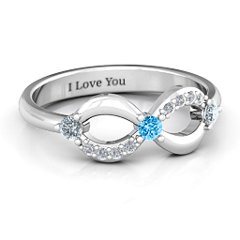 Three Stone Infinity Ring with Accents – Sterling Silver with Cubic Zirconia and Blue Topaz