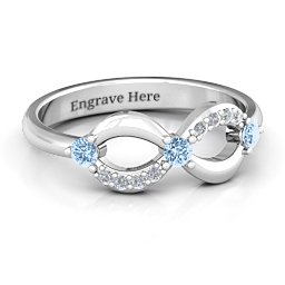 Three Stone Infinity Ring with Accents in 925 Sterling Silver with Aquamarine