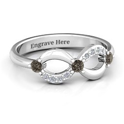 Three Stone Infinity Ring with Accents in 925 Sterling Silver with Smokey Quartz