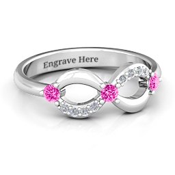 Three Stone Infinity Ring with Accents in 925 Sterling Silver with Pink Tourmaline