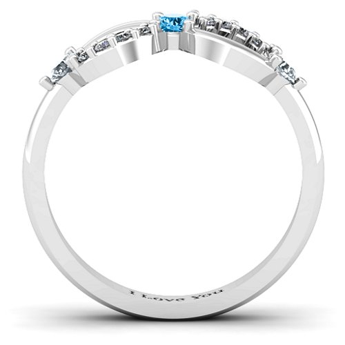 Three Stone Infinity Ring with Accents – Sterling Silver with Cubic Zirconia and Blue Topaz