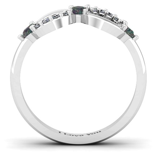 Three Stone Infinity Ring with Accents – Sterling Silver with Alexandrite and Cubic Zirconia