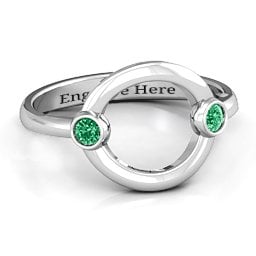 Double Stone Karma Ring in 925 Sterling Silver with Emerald