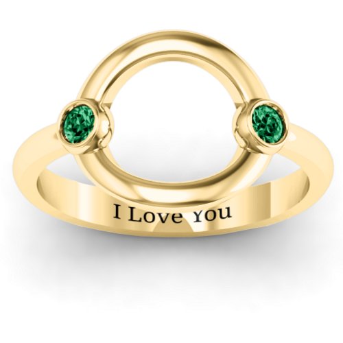 Double Stone Karma Ring – 10K Yellow Gold with Emerald