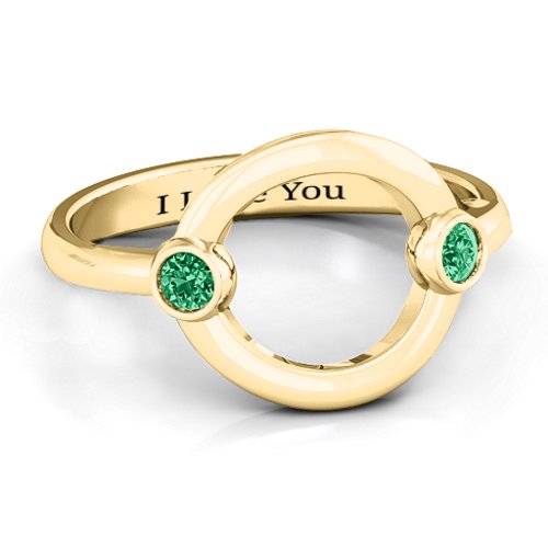 Double Stone Karma Ring – 10K Yellow Gold with Emerald