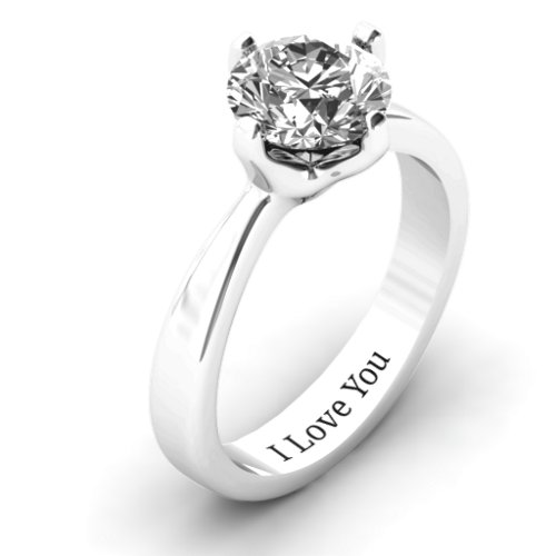 Large Stone Solitaire Ring – Sterling Silver with White Premium Zirconia