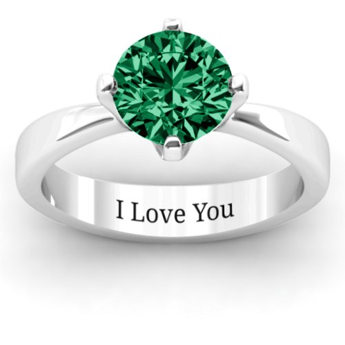 Large Stone Solitaire Ring – Sterling Silver with Green Premium Zirconia