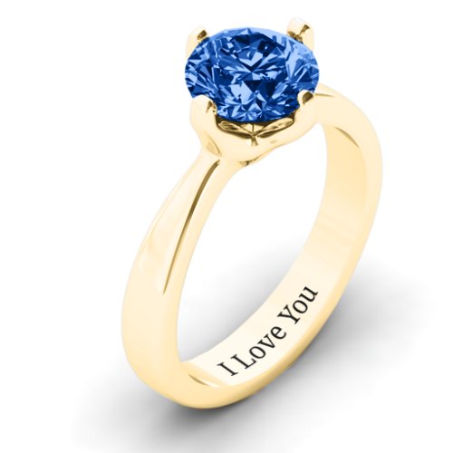 Large Stone Solitaire Ring – 10K Yellow Gold with Fancy Blue Premium Zirconia