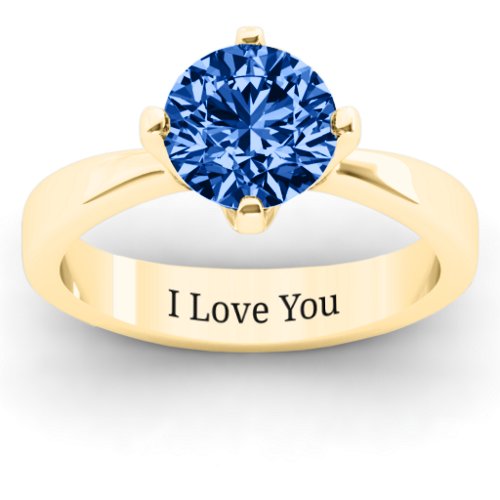 Large Stone Solitaire Ring – 10K Yellow Gold with Fancy Blue Premium Zirconia